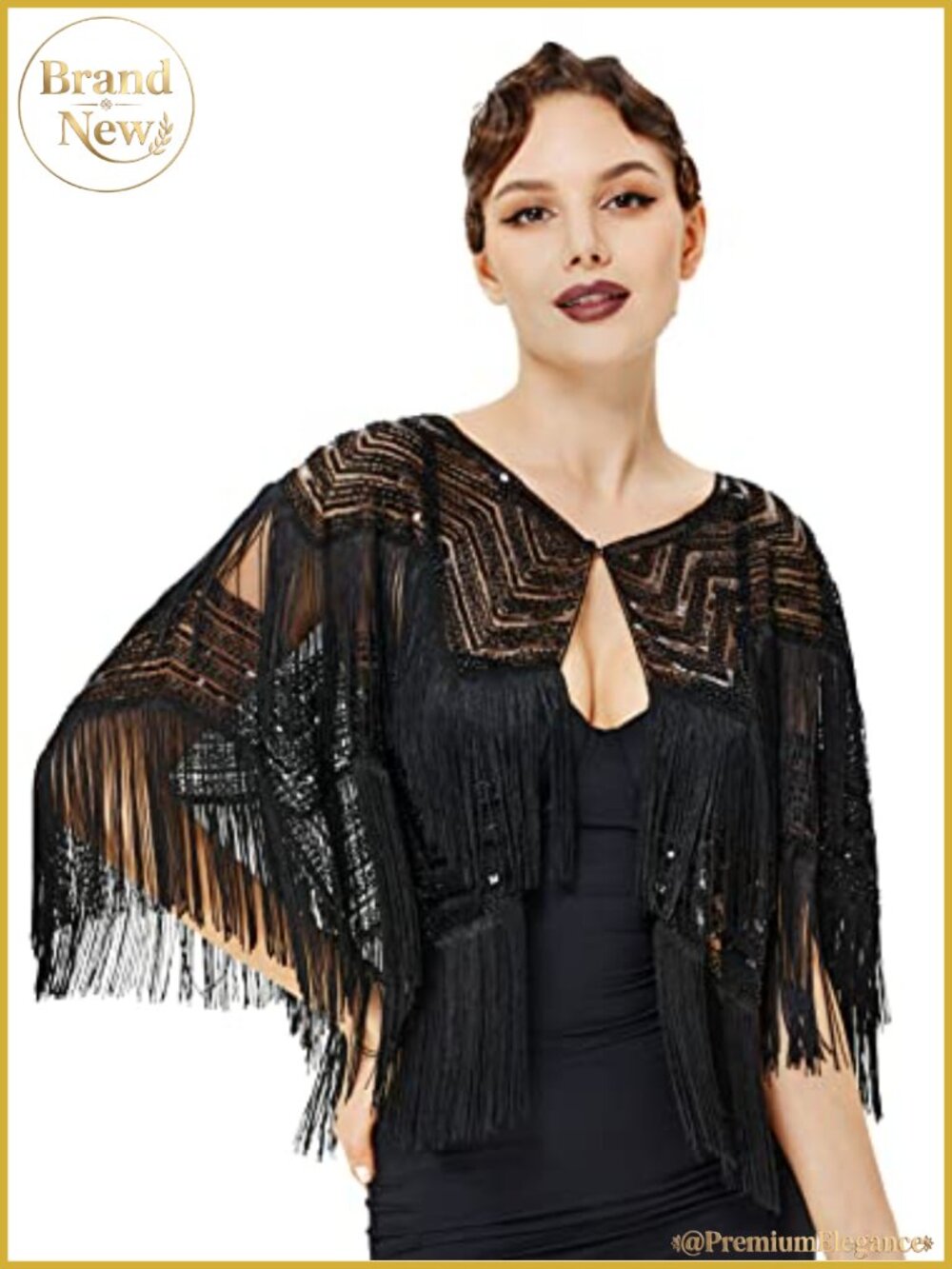 Polyester Sequin Shawl Wrap with Fringes Evening Party Cape
